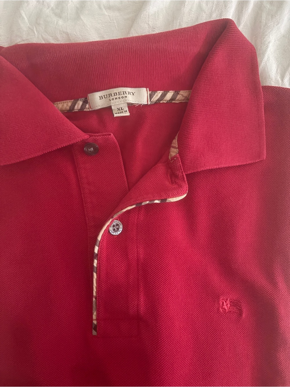 Burberry Men’s Red Polo with Signature Check Trim